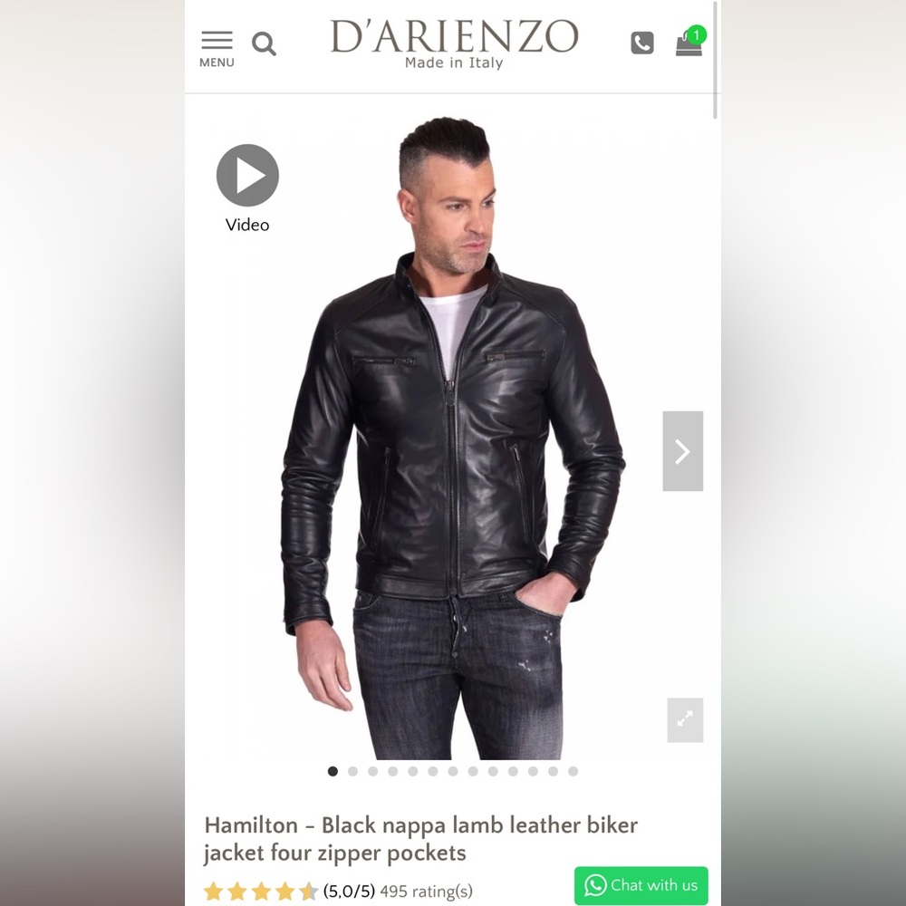 Men’s D’Arienzo Hamilton leather jacket, dark navy, size 50